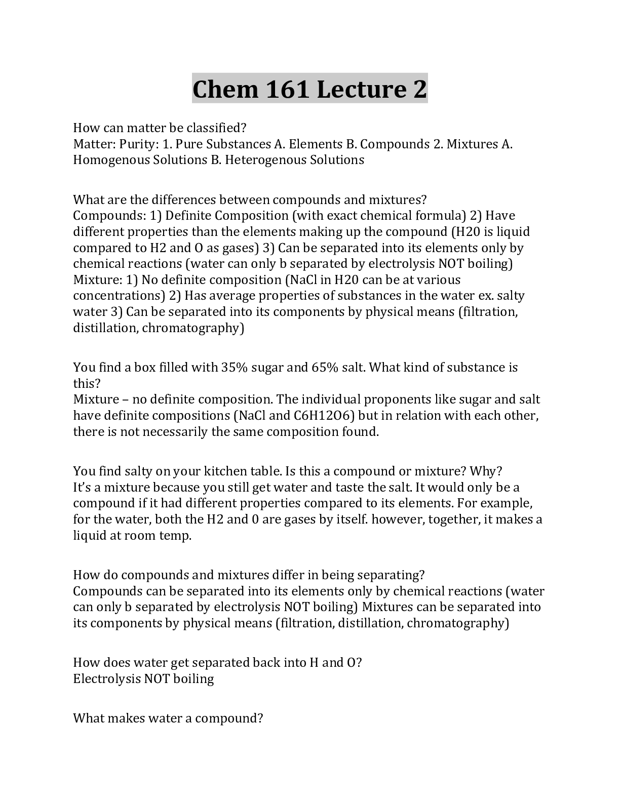 Preview image for Chem 161 Lecture 2 100% Correct Questions And Answers